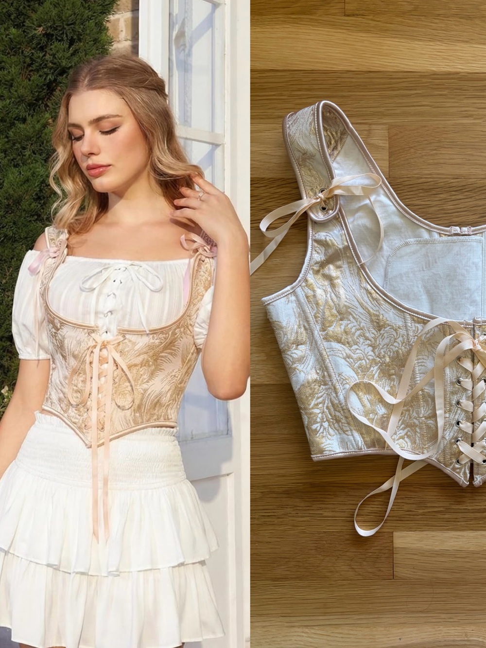 Scarlet Darkness Under Bust Bustier Corset Jacquard Apricot Gold Cream  Size 10